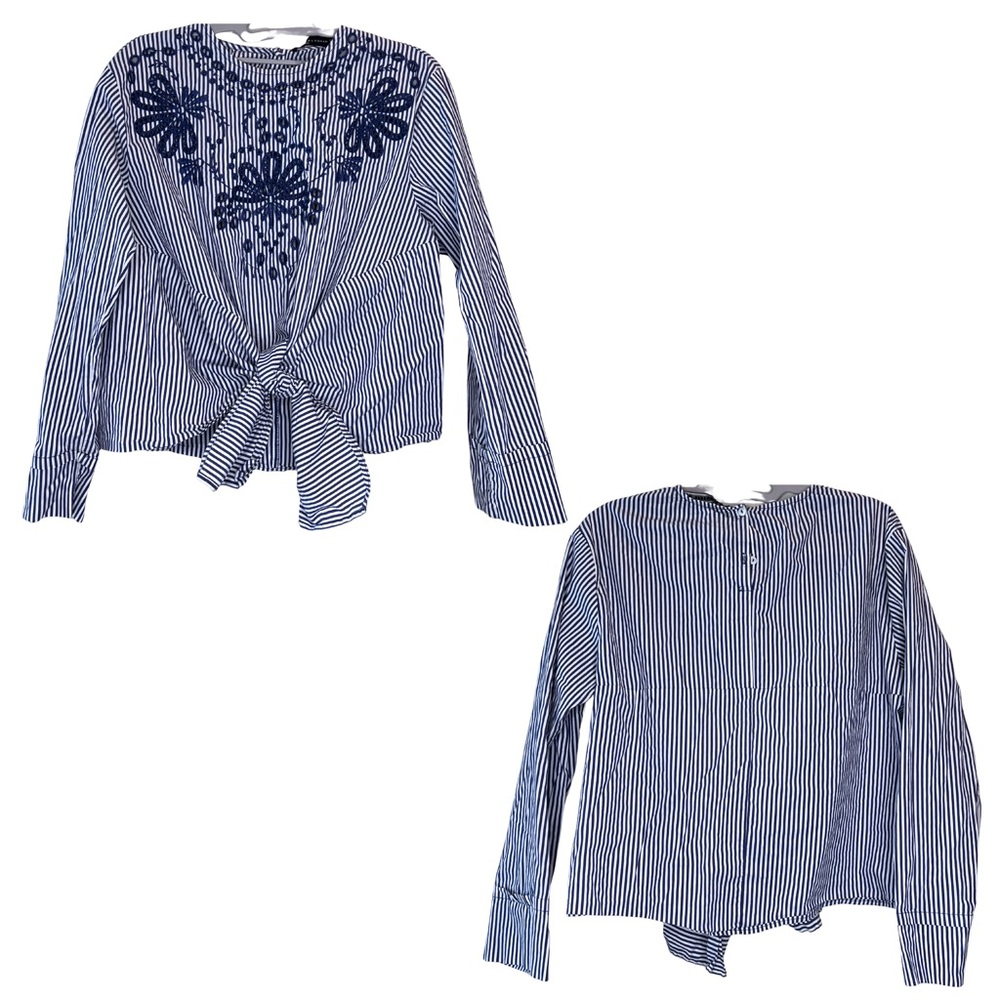 Zara Blue Striped Kids Blouse with Floral Detail